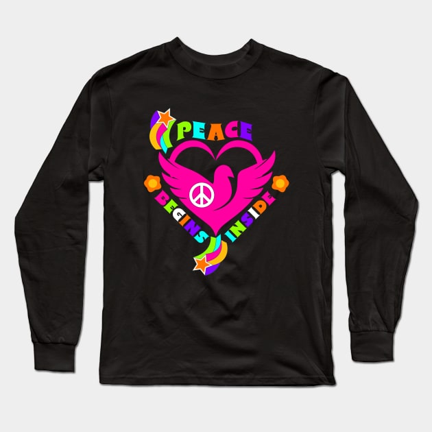 Peace Begins Inside Dove Heart Long Sleeve T-Shirt by 2HivelysArt